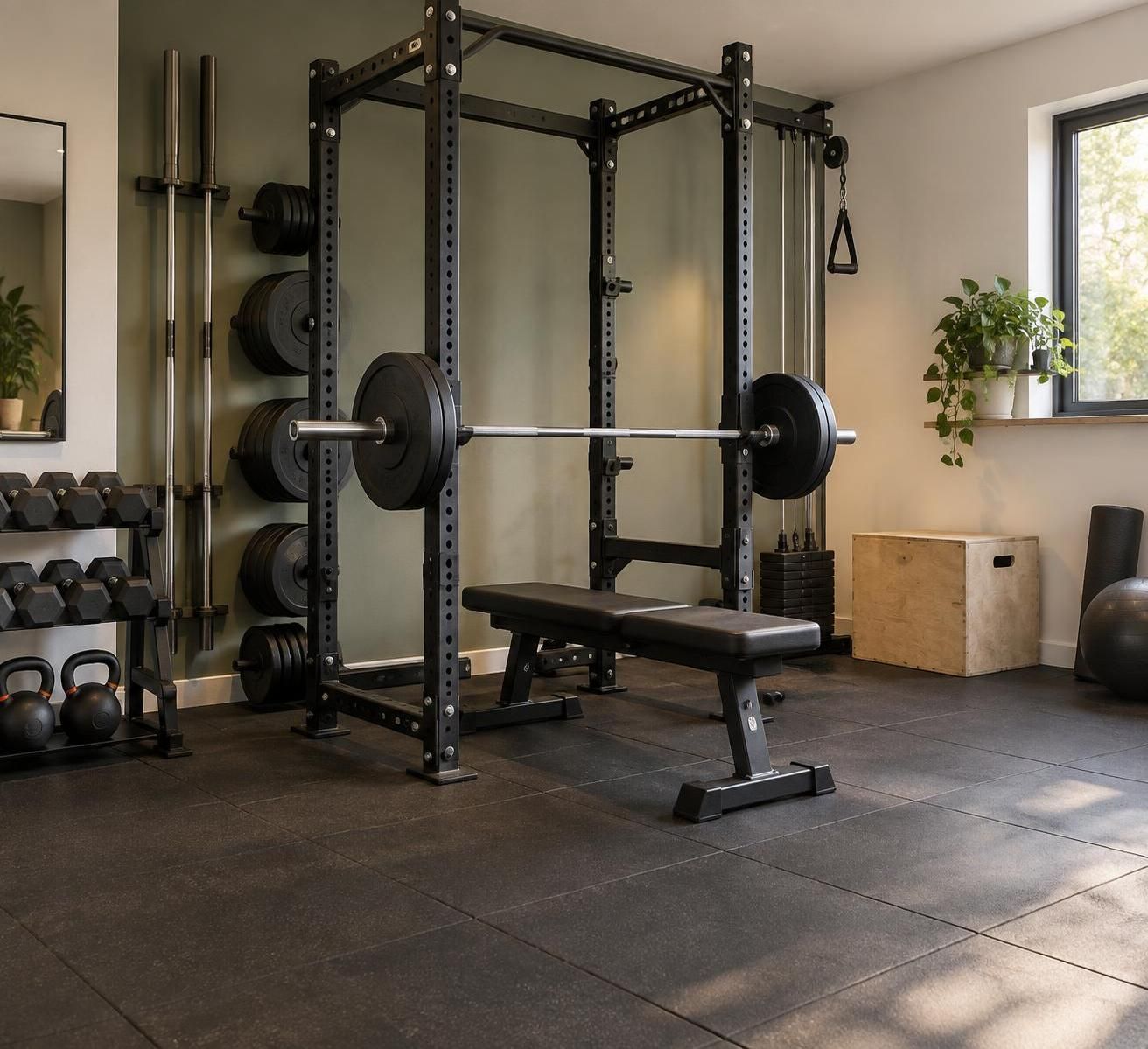 découvrez quel revêtement installer sous un rack de musculation à la maison pour protéger votre sol, améliorer la stabilité et réduire les vibrations.