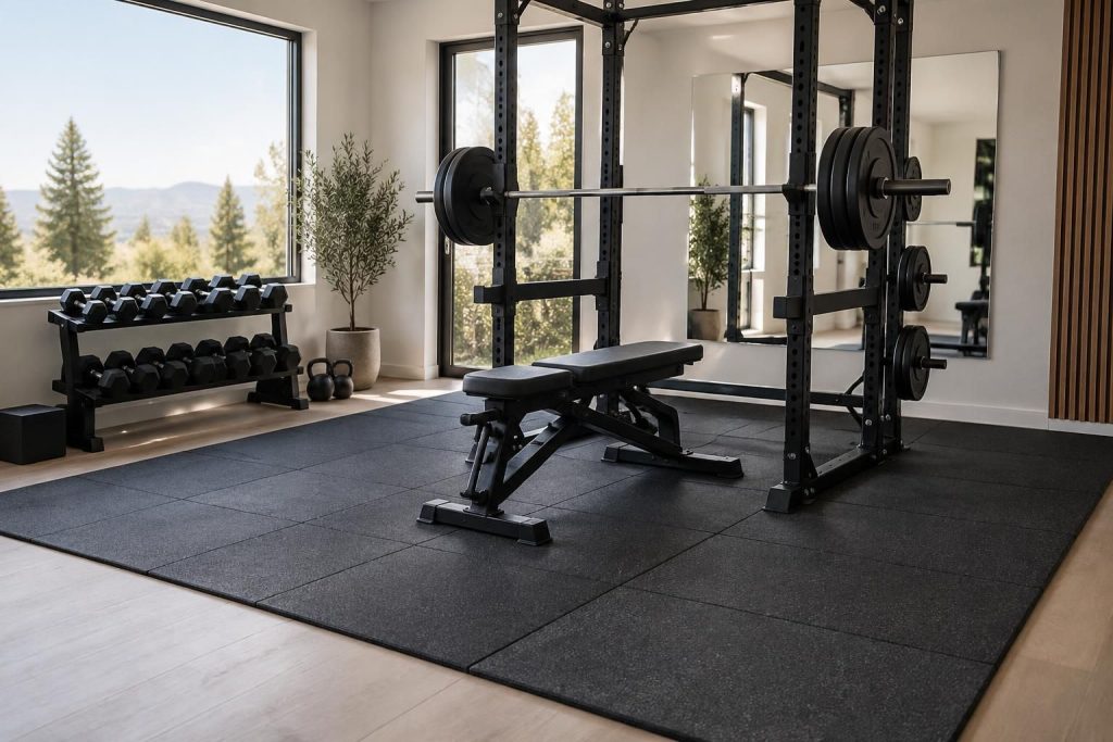 découvrez quel sol choisir sous un rack de musculation à la maison pour protéger votre sol, réduire le bruit et vous entraîner en toute sécurité.